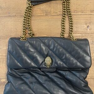 Black Quilted Leather Handbag with Gold Chain